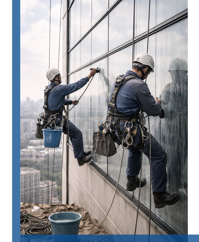 Профессиональная мойка фасадных окон альпинистами в Карабулаке