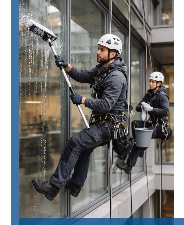 Профессиональная мойка витражей промышленными альпинистами в Карабулаке