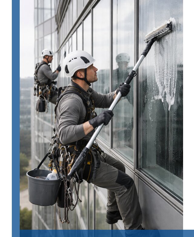 Высотная мойка сплошного остекления с выездом в Карабулаке