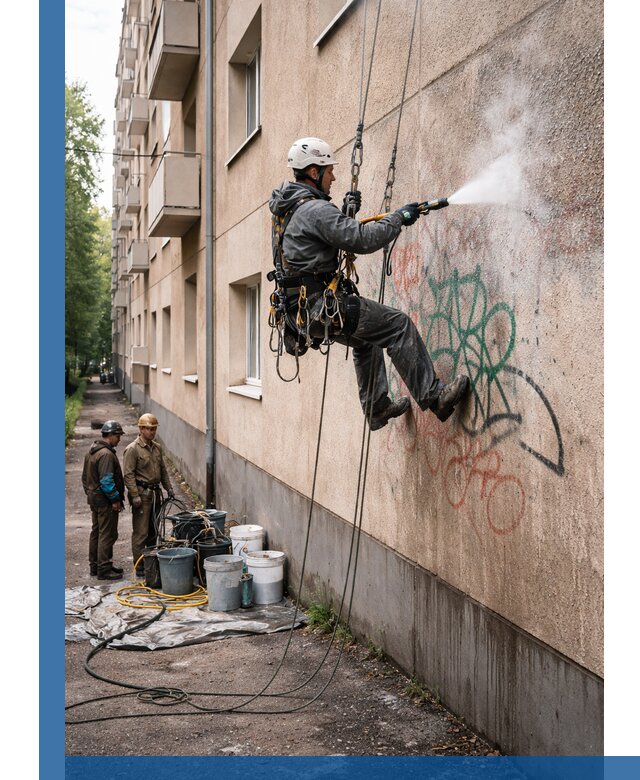 Удаление граффити с фасада в Карабулаке без следов и повреждений