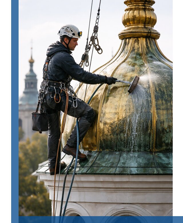 Профессиональная мойка куполов и шпилей высотными альпинистами в Карабулаке