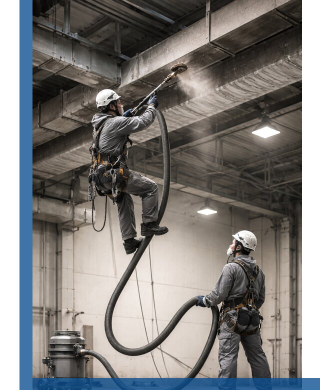 Обеспыливание потолочных конструкций в Карабулаке промышленным альпинизмом