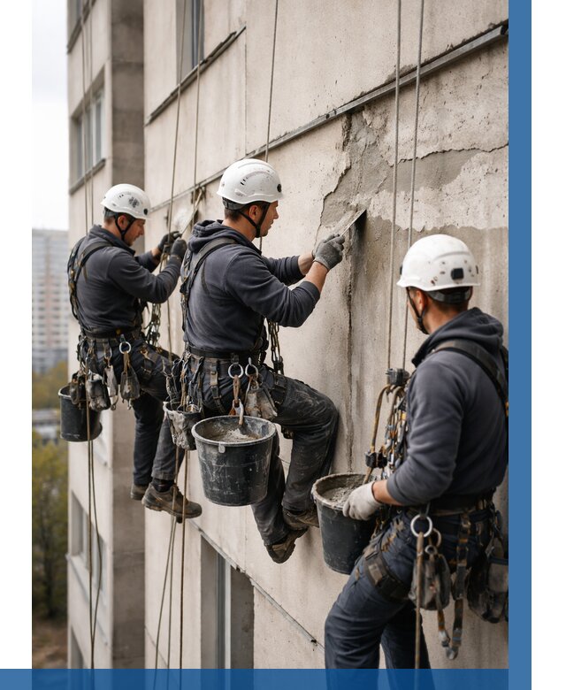 Ремонт бетонных элементов фасада в Карабулаке от 2582 р. | ВЫСОТНИК-Крб