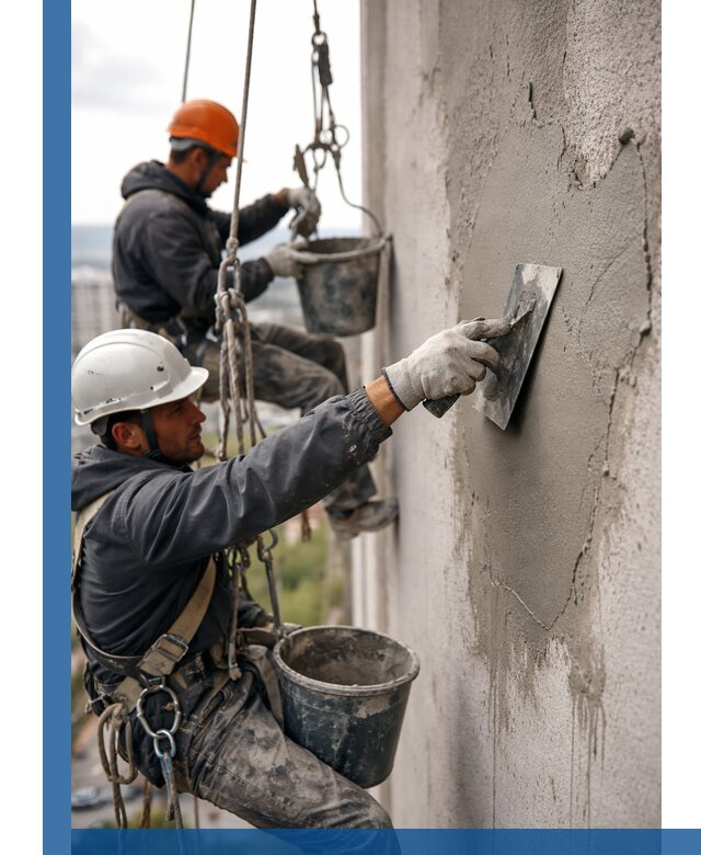 Штукатурка фасада на высоте в Карабулаке профессиональные работы