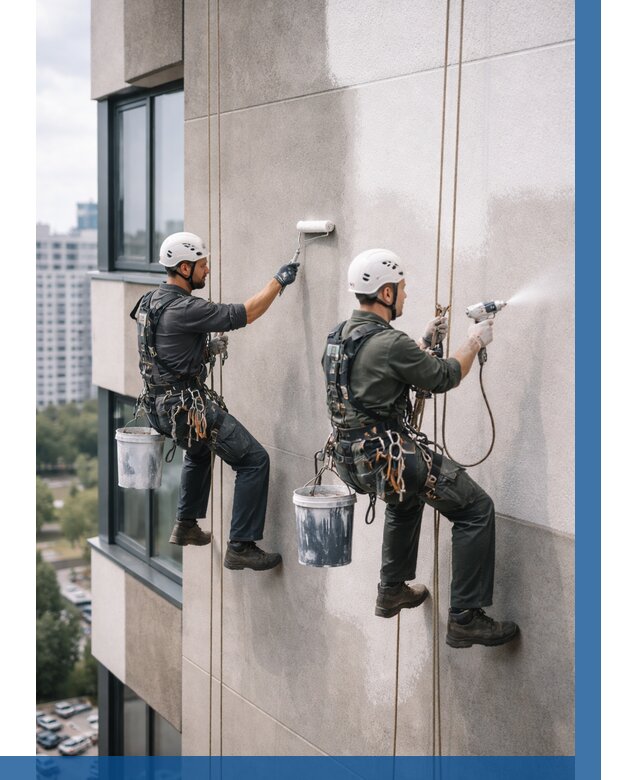 Покраска фасада альпинистами в Карабулаке от 310 р. | ВЫСОТНИК-Крб