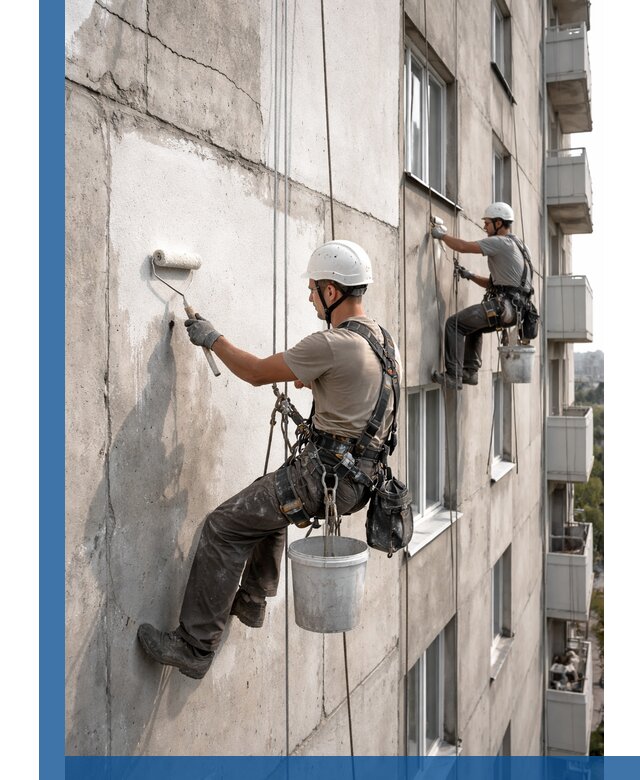 Покраска бетонного фасада в Карабулаке для жилых и промышленных объектов