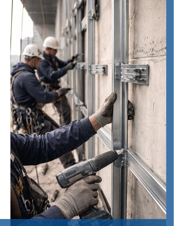 Монтаж подсистемы вентфасада в Карабулаке от 878 р. | ВЫСОТНИК-Крб