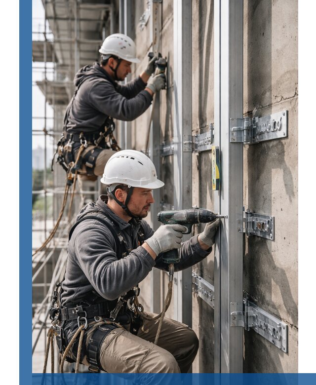 Монтаж и крепление подсистемы вентфасада в Карабулаке