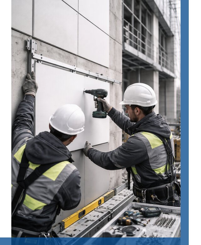 Монтаж композитных панелей фасада в Карабулаке от 2582 р. | ВЫСОТНИК-Крб