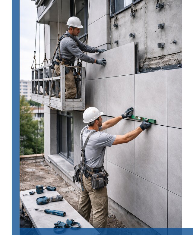 Монтаж керамогранита на фасад в Карабулаке под ключ с гарантией качества