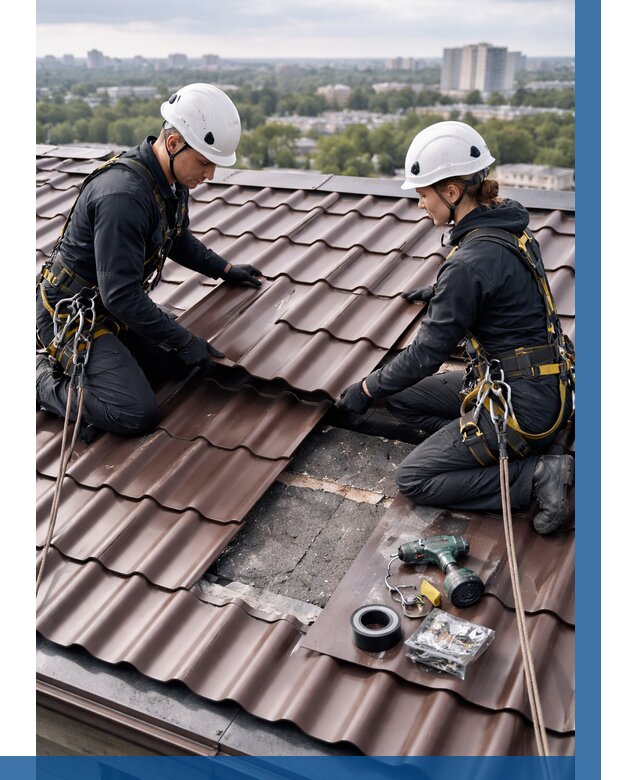 Ремонт металлочерепицы на крыше в Карабулаке от 930 р. | ВЫСОТНИК-Крб