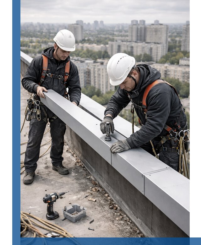 Монтаж парапетных крышек и ограждений кровли в Карабулаке