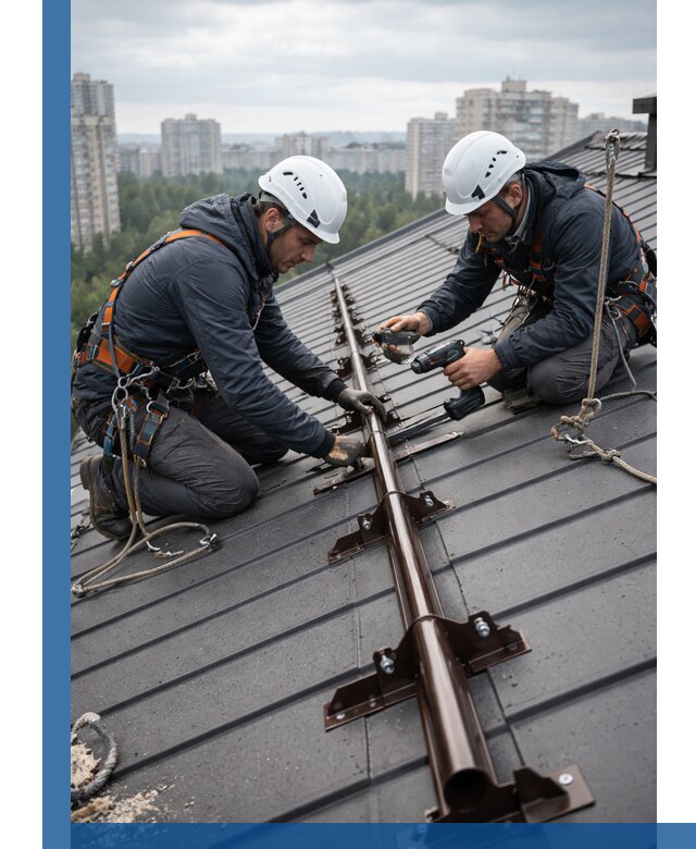 Монтаж снегозадержателей на кровле зданий в Карабулаке под ключ