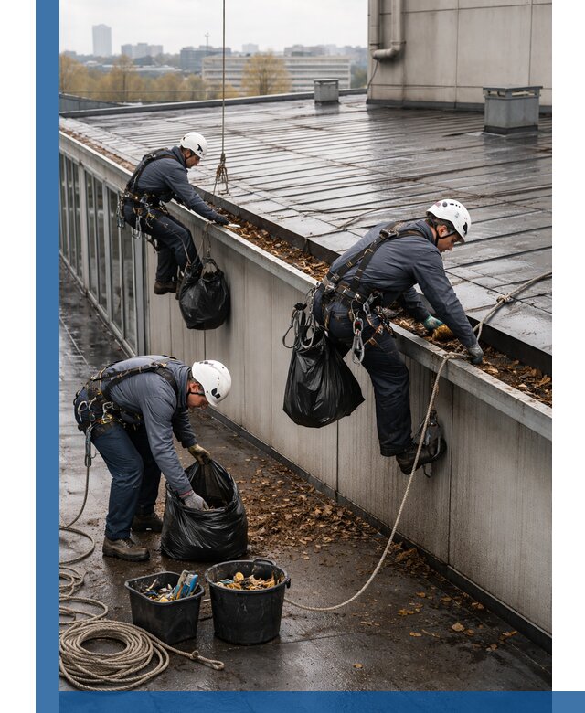Очистка кровли по периметру в Карабулаке силами промышленных альпинистов
