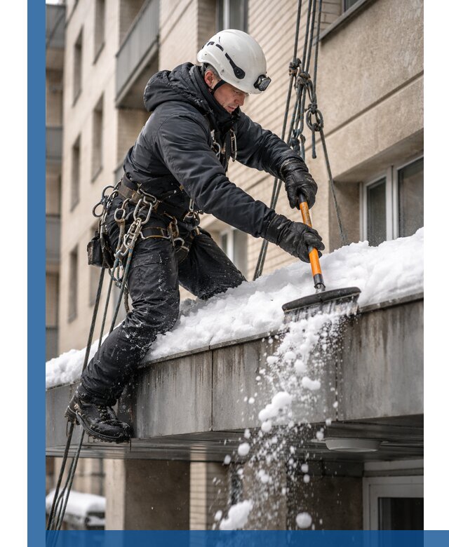 Очистка козырьков от снега в Карабулаке круглогодично безопасно