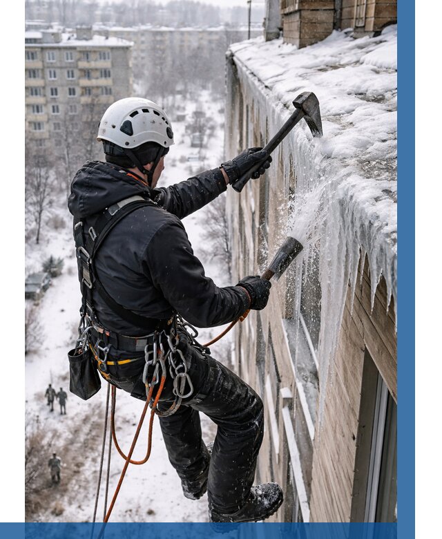 Сбивание сосулек с крыши в Карабулаке по цене от 4648 р. | ВЫСОТНИК-Крб