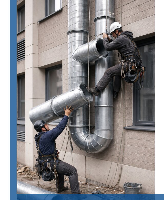 Монтаж фасадных воздуховодов в Карабулаке с герметизацией и крепежом