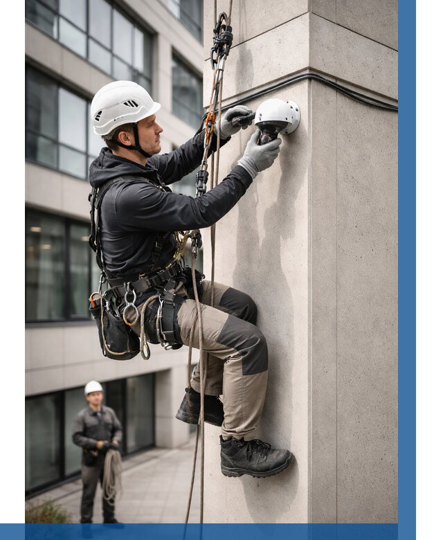 Монтаж камер видеонаблюдения на фасаде в Карабулаке от 8780 р.-ВЫСОТНИК-Крб