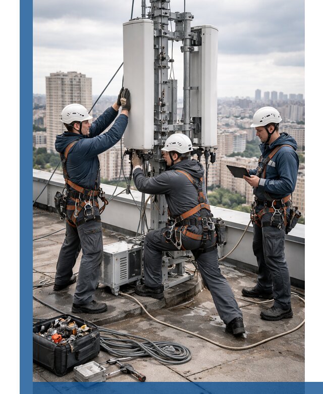 Монтаж антенн связи на крыше в Карабулаке с вводом в эксплуатацию