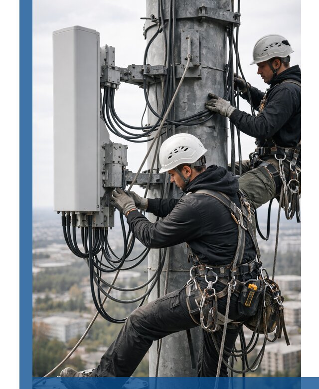 Монтаж оборудования связи на мачте в Карабулаке с пусконаладкой