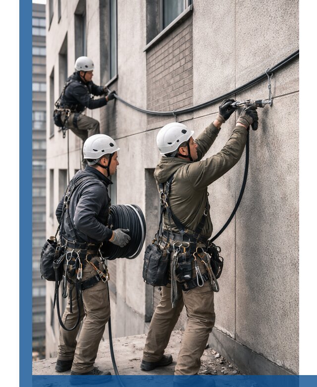 Прокладка кабеля по фасаду в Карабулаке, профессиональный монтаж