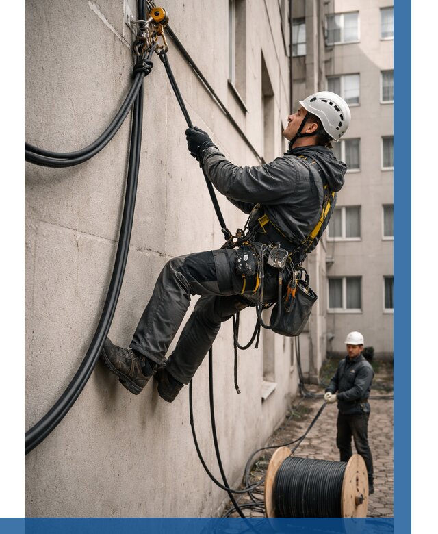 Протяжка кабеля питания на высоте в Карабулаке от 465 р. | ВЫСОТНИК-Крб