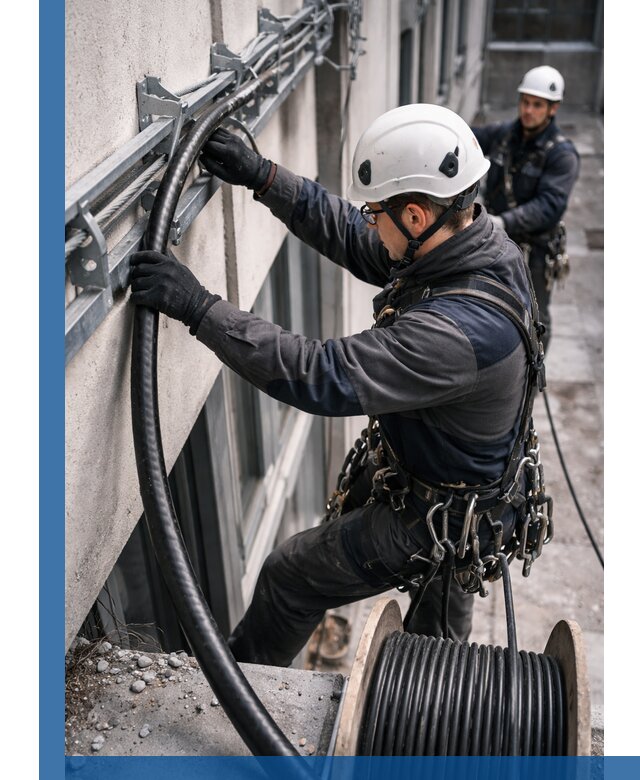 Протяжка кабеля питания на высоте в Карабулаке с гарантией безопасности и качества