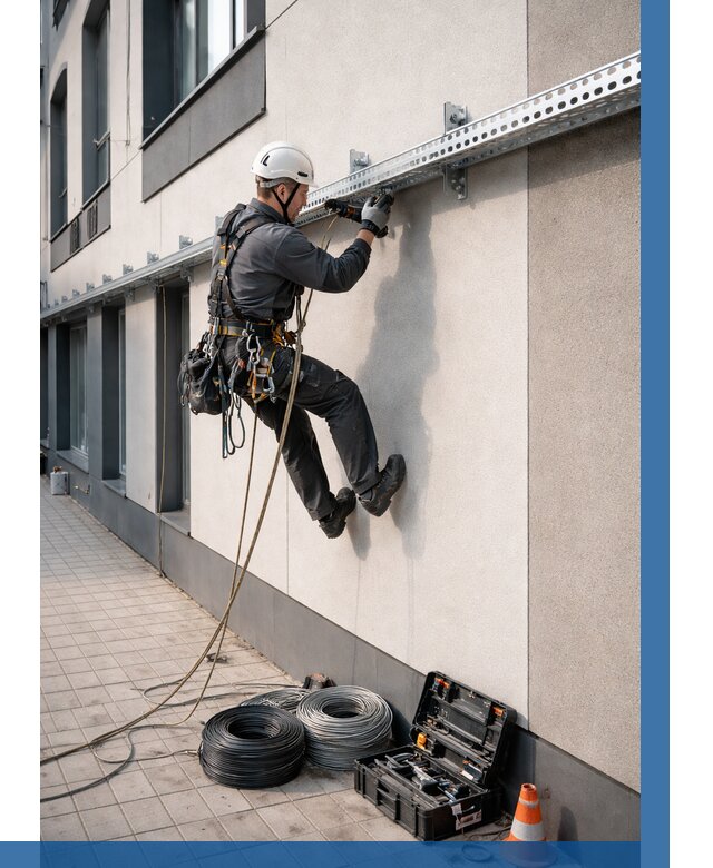 Монтаж кабельных лотков на фасаде в Карабулаке от 1239 р. | ВЫСОТНИК-Крб