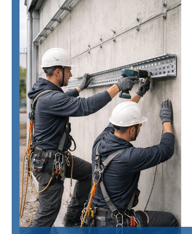 Монтаж кабельных лотков на фасаде зданий в Карабулаке с гарантией