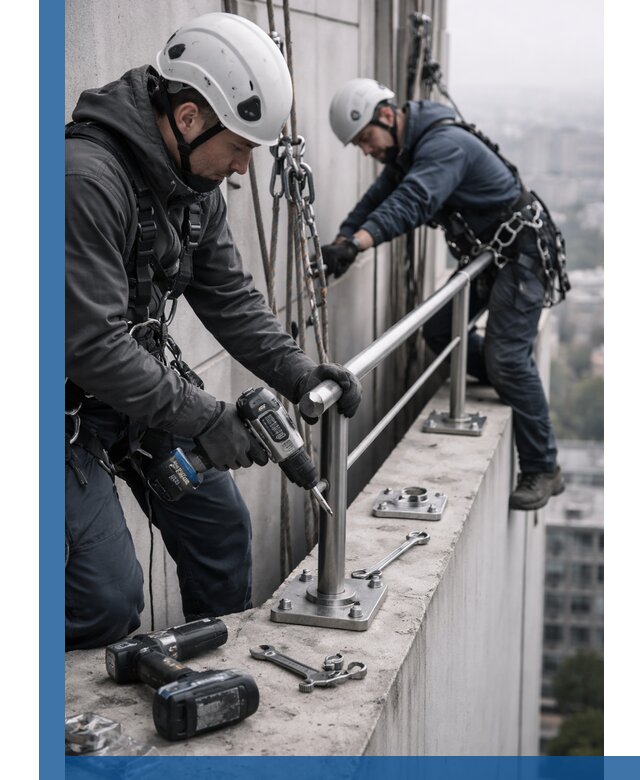 Монтаж перил на высоте в Карабулаке для жилых и промобъектов