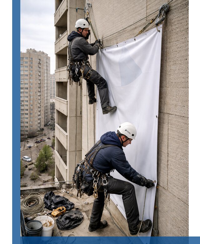 Профессиональный монтаж баннеров на фасаде в Карабулаке