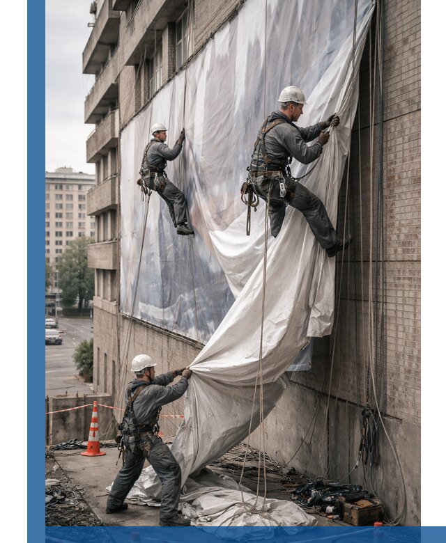 Демонтаж баннеров с фасада в Карабулаке оперативно и безопасно