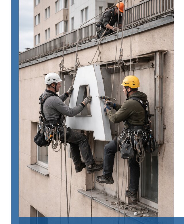 Ремонт и восстановление наружных вывесок на высоте в Карабулаке