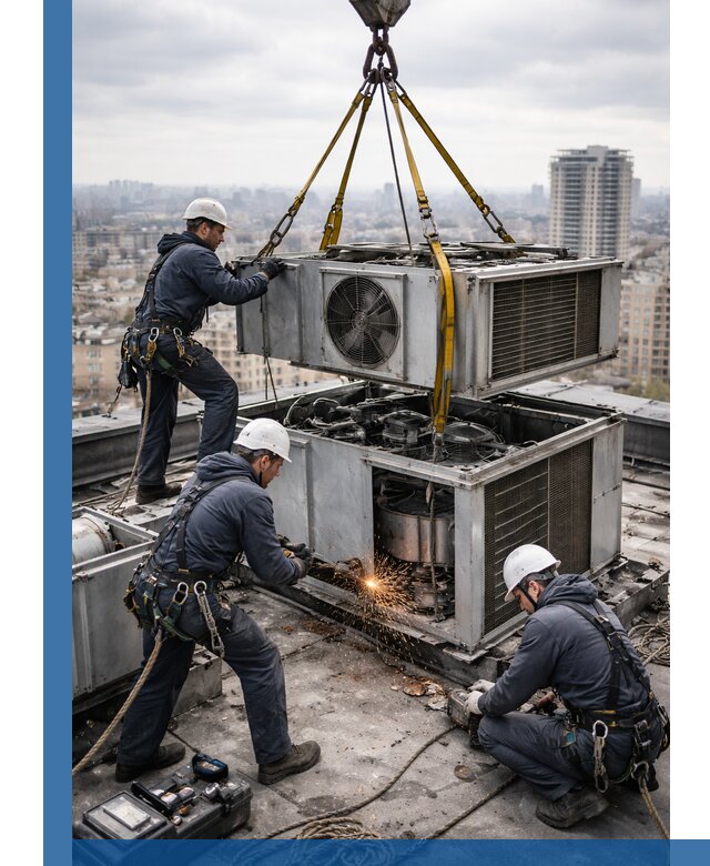 Демонтаж крышной установки в Карабулаке любой сложности