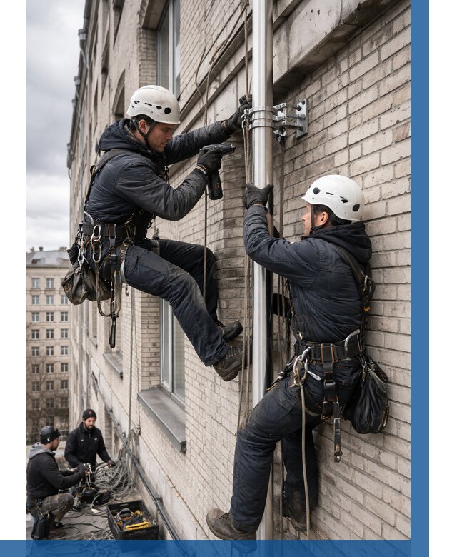 Монтаж флагштока на здании в Карабулаке от 6714 р. | ВЫСОТНИК-Крб