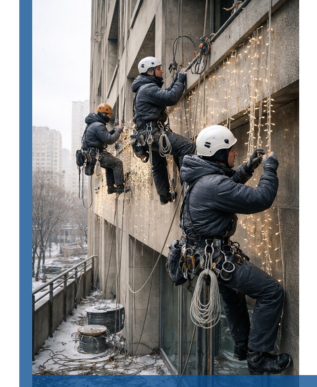 Монтаж новогодней иллюминации и украшение фасадов в Карабулаке