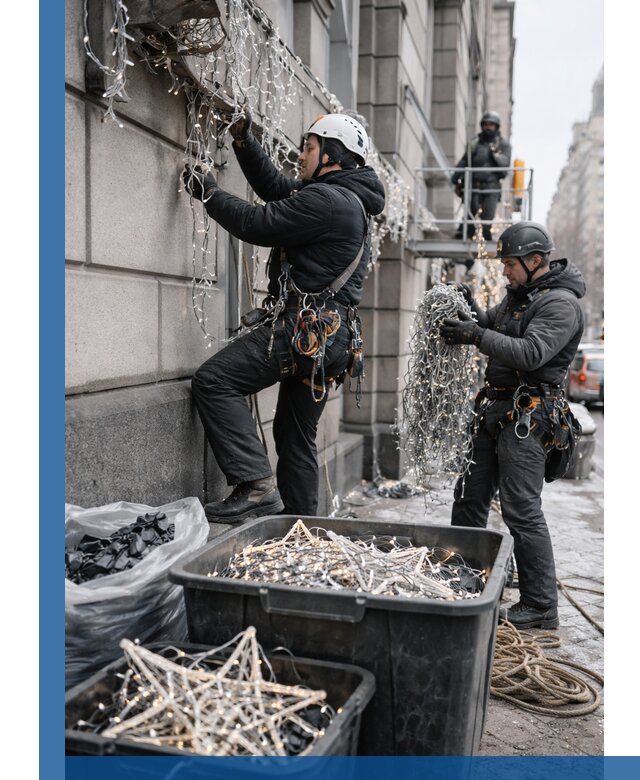 Демонтаж новогоднего оформления и гирлянд в Карабулаке