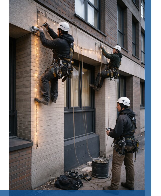 Монтаж гирлянд на фасаде в Карабулаке от 3615 р. | ВЫСОТНИК-Крб