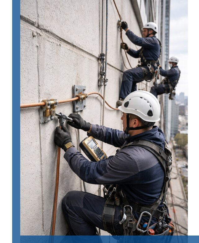 Монтаж системы заземления здания и молниезащиты в Карабулаке