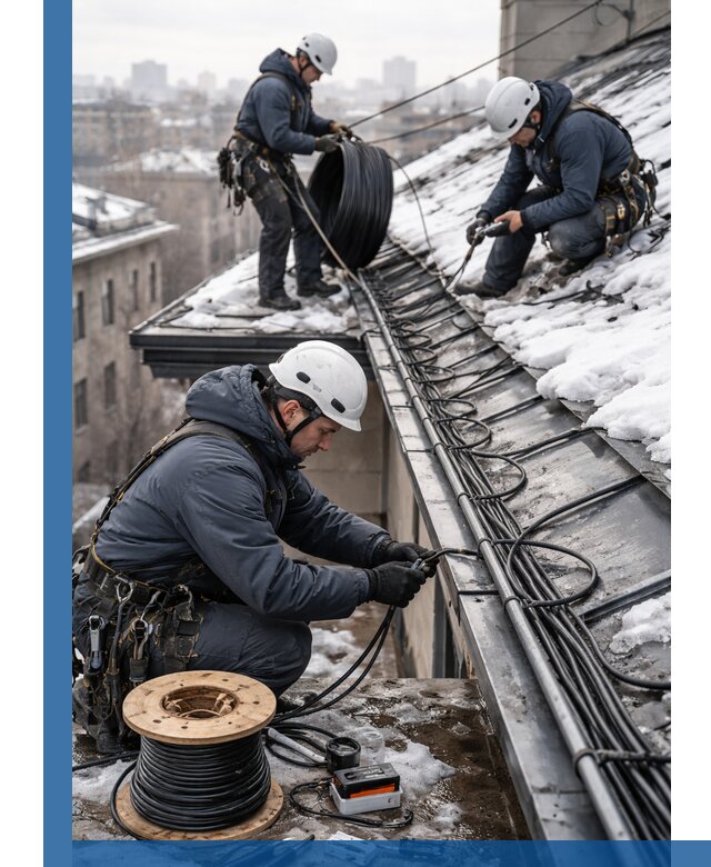 Монтаж греющего кабеля на кровле в Карабулаке под ключ