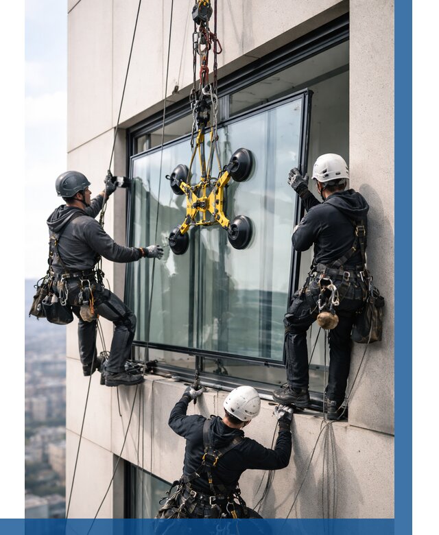 Монтаж стеклопакетов на высоте в Карабулаке от 3305 р. | ВЫСОТНИК-Крб