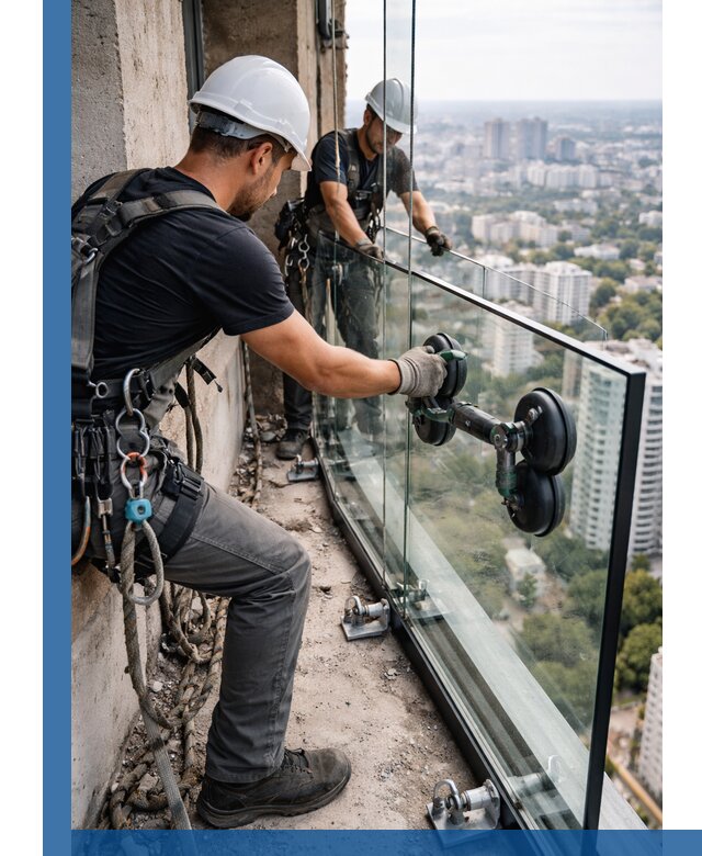 Монтаж стеклянных ограждений под ключ с гарантией в Карабулаке