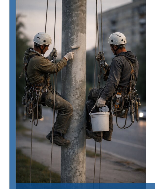 Покраска опор освещения и антикоррозийная защита в Карабулаке