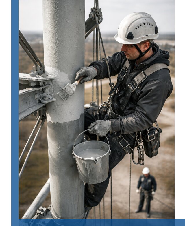 Покраска мачт связи в Карабулаке промышленными альпинистами