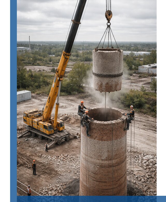 Демонтаж дымовой трубы в Карабулаке с гарантиями безопасности