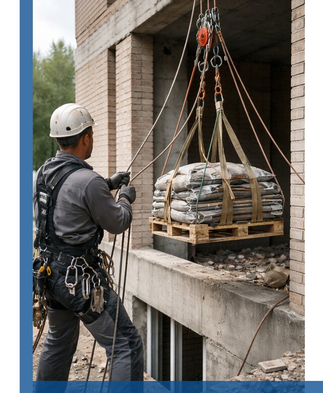 Подъем материалов на этаж веревками в Карабулаке оперативно