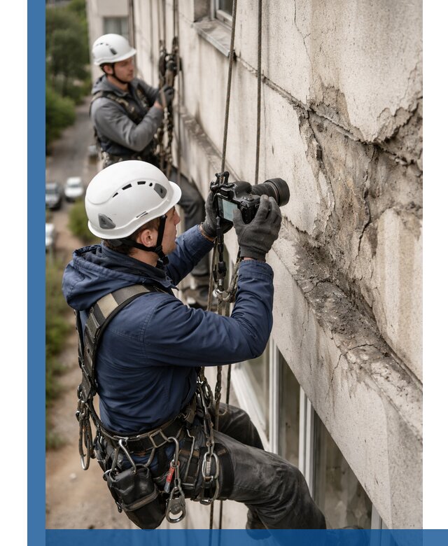 Фотофиксация дефектов фасада с высотной съемкой в Карабулаке