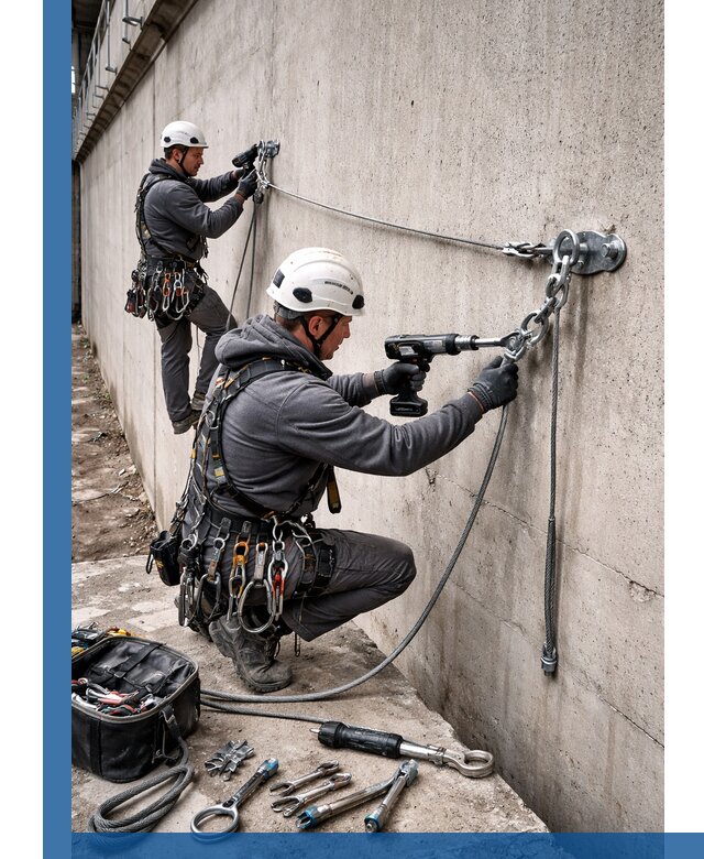 Монтаж анкерных линий высотной безопасности в Карабулаке